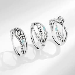 Vintage Round Beads Rotating Anti Stress Ring For Women Twisted Fidget Metal Spinner Anxiety Relief Spinning Ring Bague Femme