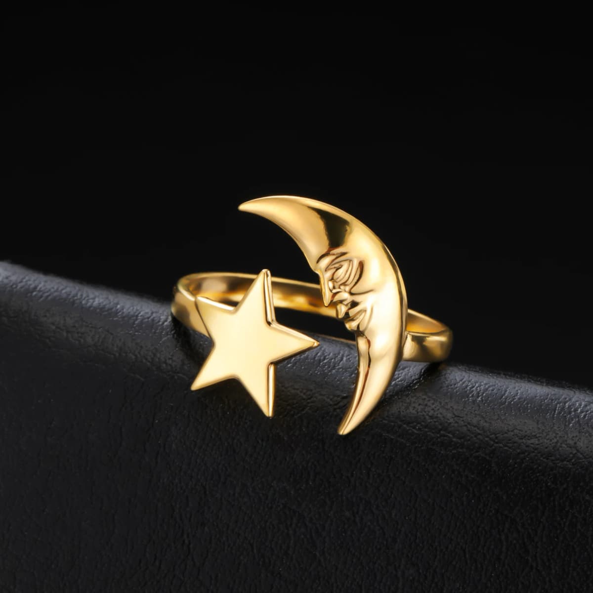 COOLTIME Star Moon Ring for Women Stainless Steel Trendy Minimalist Open Waterproof Ring Jewelry Gift New