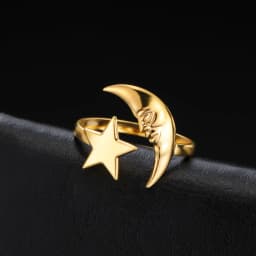 COOLTIME Star Moon Ring for Women Stainless Steel Trendy Minimalist Open Waterproof Ring Jewelry Gift New