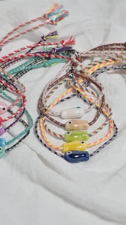 Set of 10Pcs Ceramic Fish Bracelet for Women Handmade Woven Colored Rope Boho Wrap Charm Bracelet Friendship Popular Jewelry