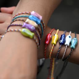 Set of 10Pcs Ceramic Fish Bracelet for Women Handmade Woven Colored Rope Boho Wrap Charm Bracelet Friendship Popular Jewelry