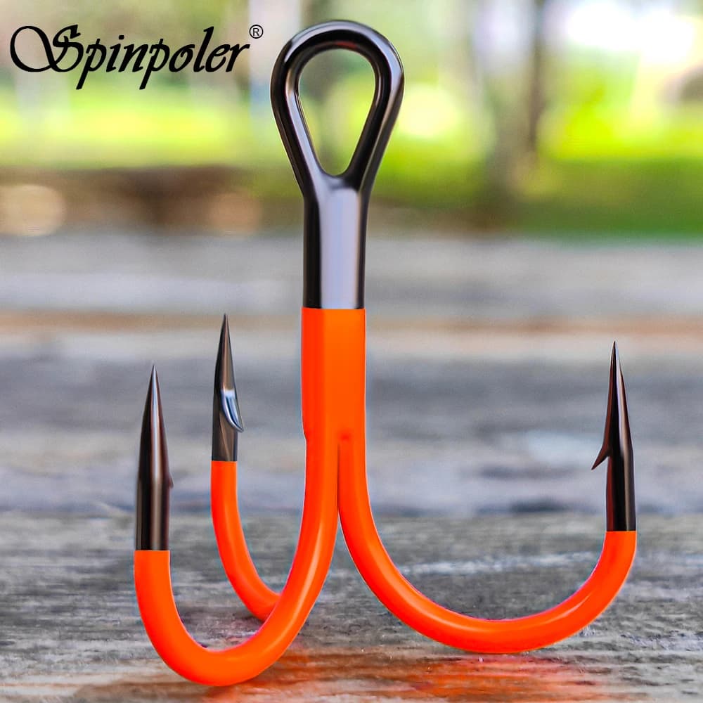 Spinpoler Flame Treble Hook UV Orange/Green Coated Point Treble Hooks 2X Strong Black Nickel Soft Lure Swimbait Pesca Tackle