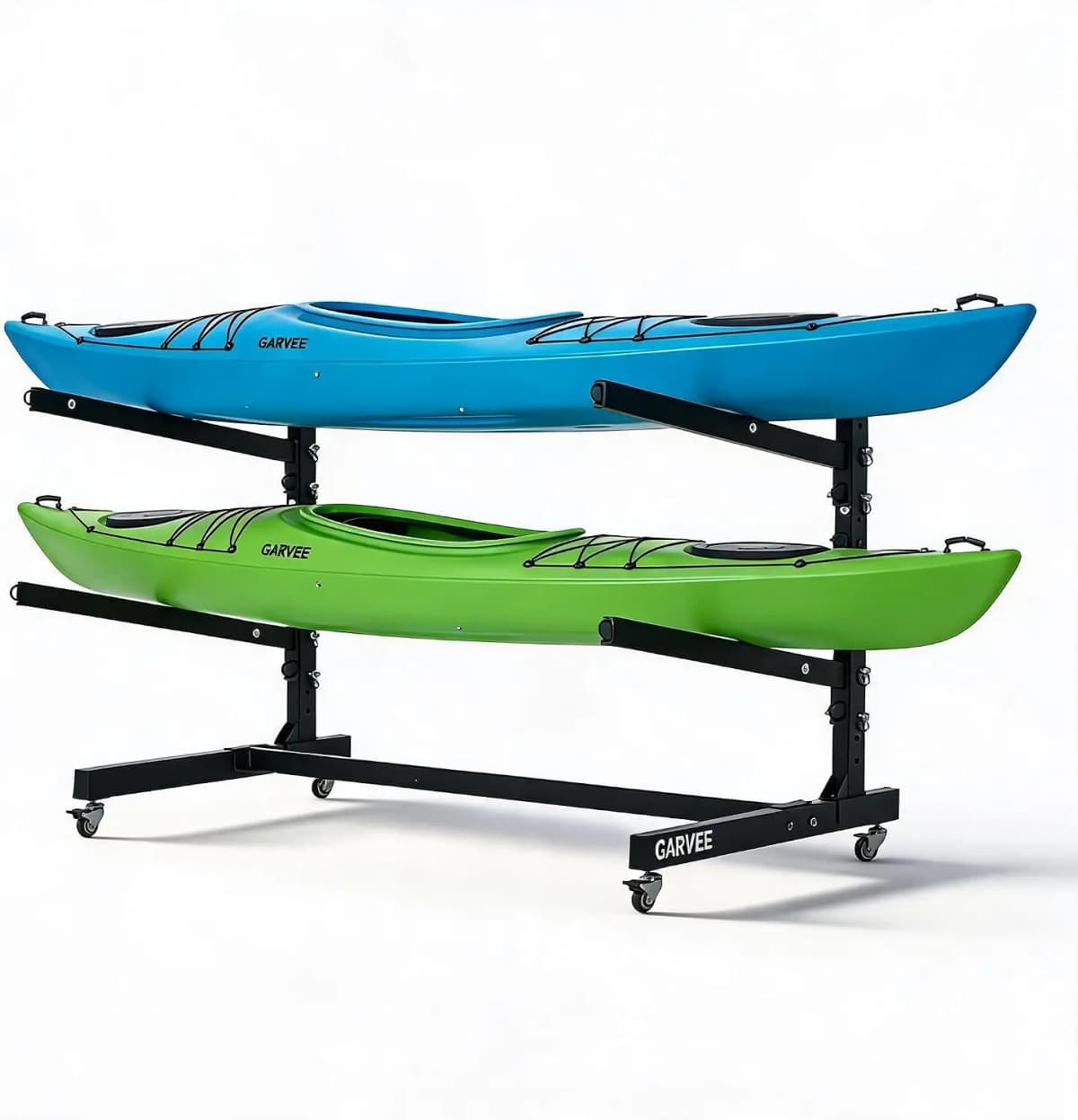 Tacleekii 2-Tier 3-Tier Kayak Storage Rack Heavy Duty Freestanding Kayak Stand Holds 2 3 Kayaks or Paddle Boards with Wheels for Garage, Dock & Outdoor Storage
