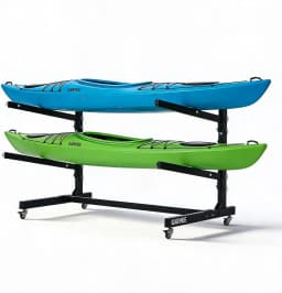 Tacleekii 2-Tier 3-Tier Kayak Storage Rack Heavy Duty Freestanding Kayak Stand Holds 2 3 Kayaks or Paddle Boards with Wheels for Garage, Dock & Outdoor Storage