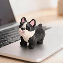 Hand Carved Wooden French Bulldog Figurine Natural Solid Basswood Hand Painted Frenchie Statue Cute Dog Tabletop Ornament