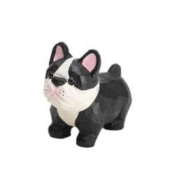 Hand Carved Wooden French Bulldog Figurine Natural Solid Basswood Hand Painted Frenchie Statue Cute Dog Tabletop Ornament