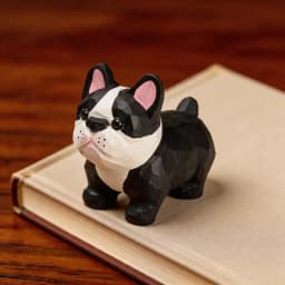 Hand Carved Wooden French Bulldog Figurine Natural Solid Basswood Hand Painted Frenchie Statue Cute Dog Tabletop Ornament