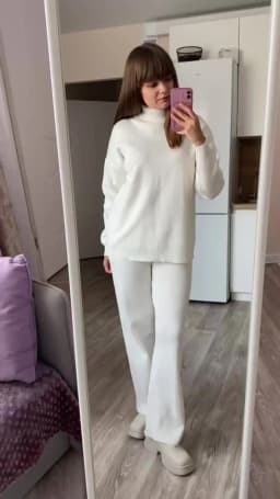 Autumn Winter 2 Pieces Women Sets Knitted Tracksuit Turtleneck Sweater and Straight Jogging Pants Suits