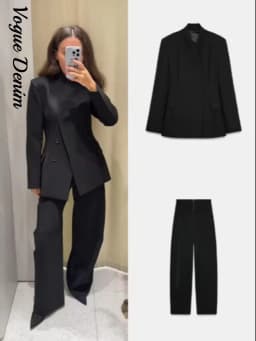 Casual Black Blazer Pants Set Women Full Sleeve Button Closed Waist Long Straight Solid Pant Sets Female 2026 Spring Lady Suits