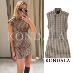 KONDALA Women Elegant Plaid Jumpsuit Dresses Vintage Chic Slim Sleeveless Mini Dress New 2026 Autumn Trendy Casual Classic Dress