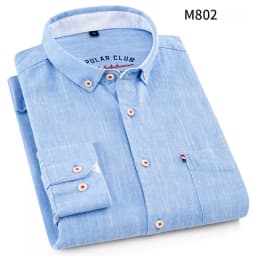 Fashion Korean Clothes Linen Cotton Long-Sleeve Shirts for Men Slim Fit Casual Plain Shirt Single Pocket Designer White Shirt