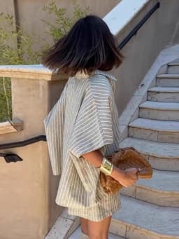 Summer Women's Striped Shirt Casual Shorts Suit Women's Two-piece Set Loose Beach Style Women's Knitted Suit Matching Pants