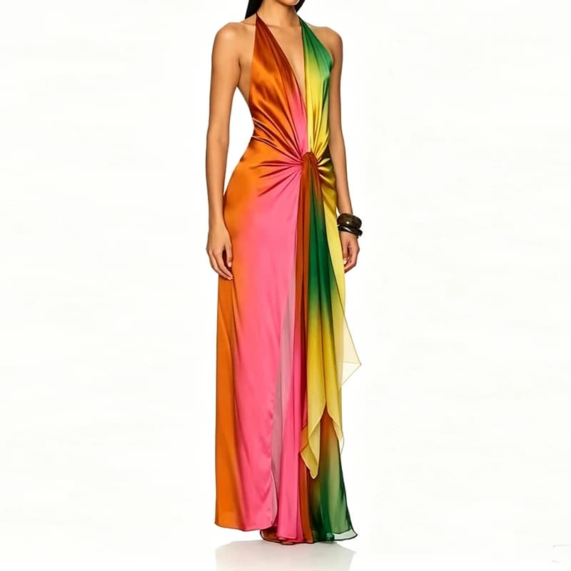 Tie Dye Print Twisted Hem Party Dress Ladies Sexy Backless Bohemian Dresses 2026 Deep V Hollow Out Sleeveless Summer Long Dress