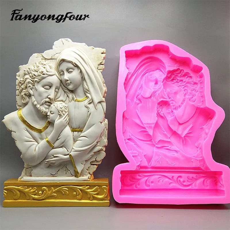 Fan Yong Four Catholic Holy Family Three Silicone Mold DIY Can Make Resin Concrete Plaster Decorations for Home Furnishings