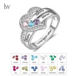 Personalized 1-8 Birthstone Rings for Women Customized Engraved Name Rings for Her Custom Cubic Zirconia Stones Heart Rings Gift