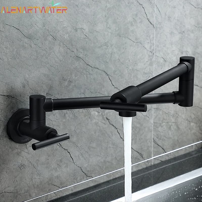 Baokemo Folding into the Wall Faucet 304 Stainless Steel Universal Rotation Faucet Kitchen Concealed Single Cold Faucet