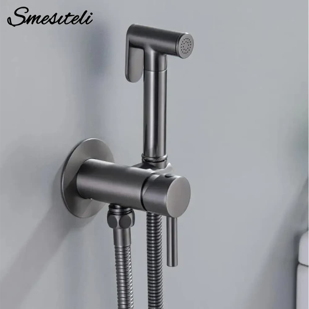 Solid Brass Brushed Rose Gold Bidet Sprayer Faucet Wall Mount Bathroom Mixer with Hose Hand-held Hot Cold Water