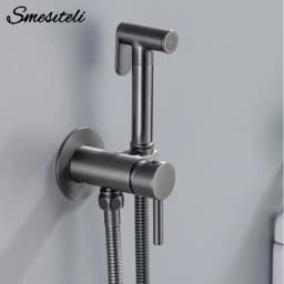 Solid Brass Brushed Rose Gold Bidet Sprayer Faucet Wall Mount Bathroom Mixer with Hose Hand-held Hot Cold Water