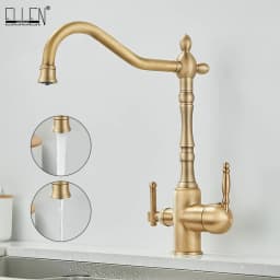 Brass antique light luxury three-in-one pure water faucet household sink wash basin hot and cold water faucet splash-proof E1489