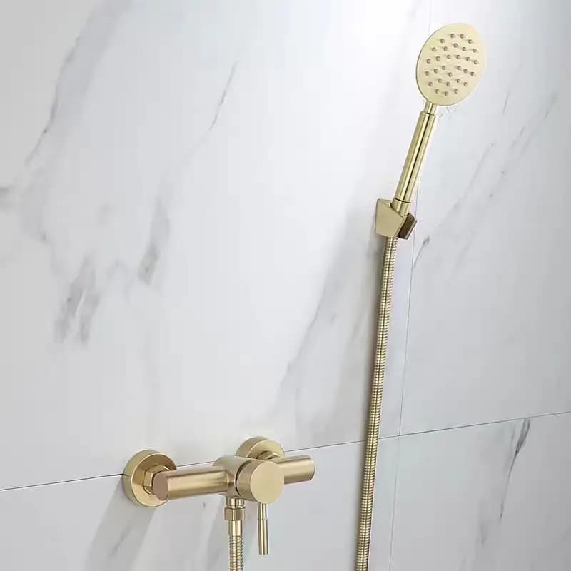 Bathroom Shower Faucet Set Brushed Gold 304 Stainless Steel Wall Mounted Shower Handheld Cold And Hot Water Mixer Taps