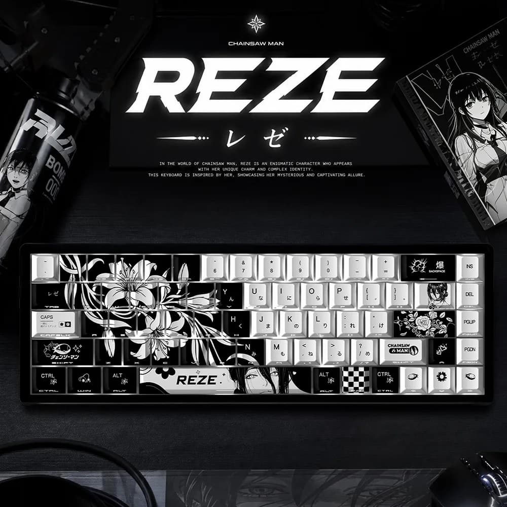 KUXM New Reze 5.0 Themed Keycaps, OEM Profile, PBT Material, Side Print Backlit, 5-side Sublimation for Mechanical Keyboard DIY