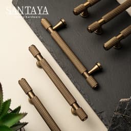 Santaya Solid Antique Brass Handles With Knurled Cross Pattern for Kitchen Cabinet T Bar Pull Bedroom Wardrobes and Drawer Knobs