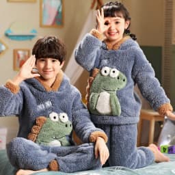 Winter Children's Pajamas Kids Plush Thicken Pajama Set Sleepwear Nightwear Boys Girls Pyjamas Hooded Pijamas for 4 6 8 12 Years