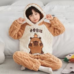Winter Children's Pajamas Kids Plush Thicken Pajama Set Sleepwear Nightwear Boys Girls Pyjamas Hooded Pijamas for 4 6 8 12 Years