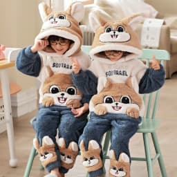 Winter Children's Pajamas Kids Plush Thicken Pajama Set Sleepwear Nightwear Boys Girls Pyjamas Hooded Pijamas for 4 6 8 12 Years