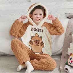 Winter Children's Pajamas Kids Plush Thicken Pajama Set Sleepwear Nightwear Boys Girls Pyjamas Hooded Pijamas for 4 6 8 12 Years