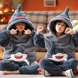 Winter Warm Teenage Pajamas Animal Cartoon Kids Pijamas Set Coral Fleece Plush Home Clothes Suit Hooded Flannel Boys Sleepwear