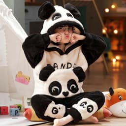 Winter Warm Teenage Pajamas Animal Cartoon Kids Pijamas Set Coral Fleece Plush Home Clothes Suit Hooded Flannel Boys Sleepwear