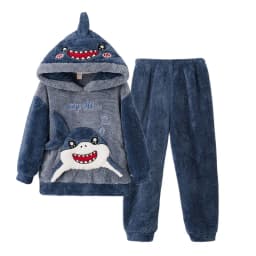 Winter Warm Teenage Pajamas Animal Cartoon Kids Pijamas Set Coral Fleece Plush Home Clothes Suit Hooded Flannel Boys Sleepwear