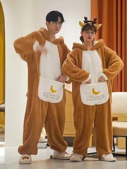 Unisex Men Women Animal Oneises Couple Pajamas One-piece Pyjamas Winter Coral Fleece Cartoon Homewear Large Size Hooded Jumpsuit
