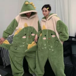 Unisex Men Women Animal Oneises Couple Pajamas One-piece Pyjamas Winter Coral Fleece Cartoon Homewear Large Size Hooded Jumpsuit