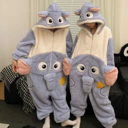 Unisex Men Women Animal Oneises Couple Pajamas One-piece Pyjamas Winter Coral Fleece Cartoon Homewear Large Size Hooded Jumpsuit