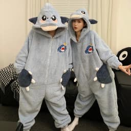 Unisex Men Women Animal Oneises Couple Pajamas One-piece Pyjamas Winter Coral Fleece Cartoon Homewear Large Size Hooded Jumpsuit