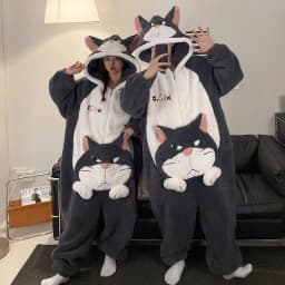 Unisex Men Women Animal Oneises Couple Pajamas One-piece Pyjamas Winter Coral Fleece Cartoon Homewear Large Size Hooded Jumpsuit