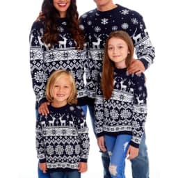 Lamuusaa Family Sweater Christmas Snowflake Print Warm Long Sleeve Round Neck Pullovers Knitted Tops Casual Parent Child Outfit