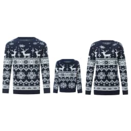 Lamuusaa Family Sweater Christmas Snowflake Print Warm Long Sleeve Round Neck Pullovers Knitted Tops Casual Parent Child Outfit