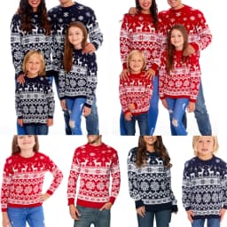 Lamuusaa Family Sweater Christmas Snowflake Print Warm Long Sleeve Round Neck Pullovers Knitted Tops Casual Parent Child Outfit