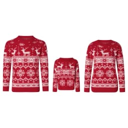 Lamuusaa Family Sweater Christmas Snowflake Print Warm Long Sleeve Round Neck Pullovers Knitted Tops Casual Parent Child Outfit