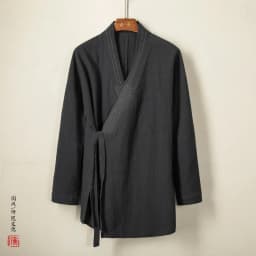 Men's Chinese Style Linen Cardigan Jacket Loose Black Kimono Jacket Solid Color Self-Tie Hanfu Traditional Clothing 4Xl