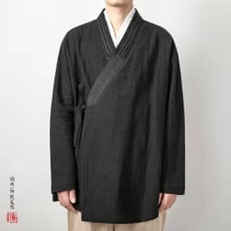 Men's Chinese Style Linen Cardigan Jacket Loose Black Kimono Jacket Solid Color Self-Tie Hanfu Traditional Clothing 4Xl