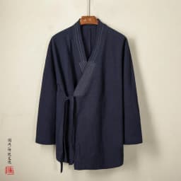 Men's Chinese Style Linen Cardigan Jacket Loose Black Kimono Jacket Solid Color Self-Tie Hanfu Traditional Clothing 4Xl