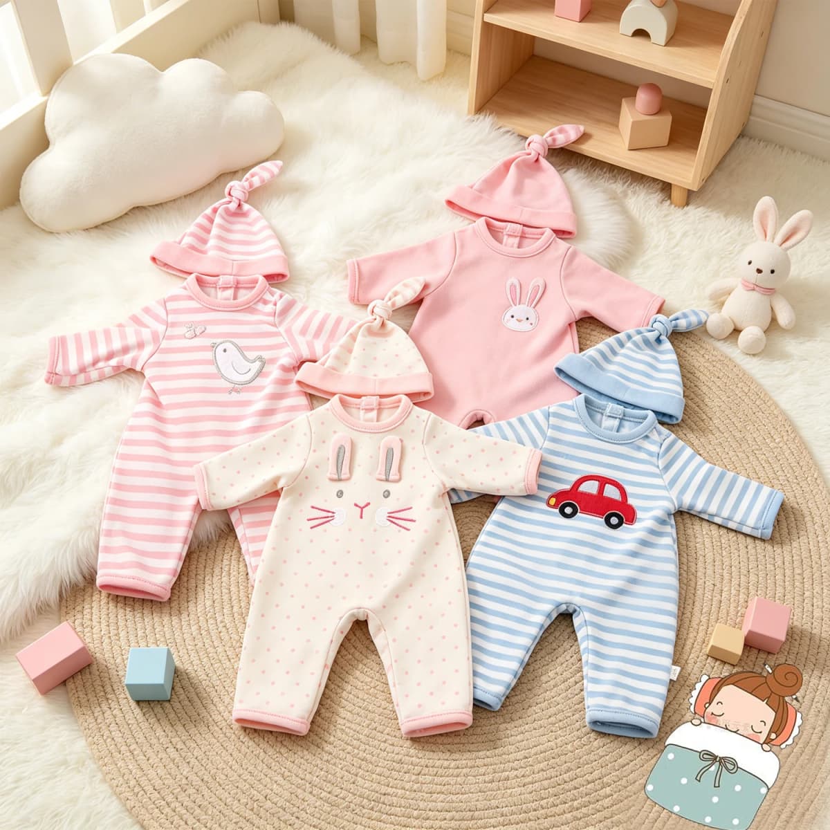 12-inch New Baby Girl Doll Clothes Cute Rabbit Car Chick Jumpsuits Pajamas For 30cm Cotton Doll Toy Accessories