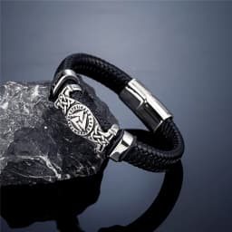 Vintage Handmade Norse Runes Valknut Bracelet Men Stainless Steel Vikings Celtic Knot Amulet Leather Bangle Scandinavian Jewelry