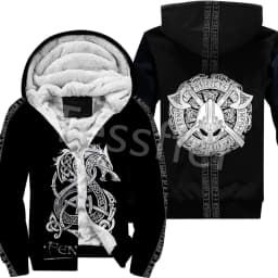 NewFashion Tessffel 3DPrint Odin God Fenrir Wolf Tattoo Harajuku Winter Thick Warm Fleece Hoodies Casual Coat Zipper Jacket X3