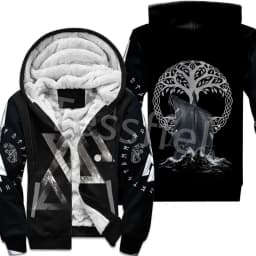 NewFashion Tessffel 3DPrint Odin God Fenrir Wolf Tattoo Harajuku Winter Thick Warm Fleece Hoodies Casual Coat Zipper Jacket X3