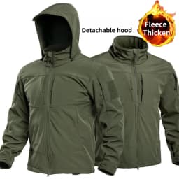 Men's Special Ops Military Tactical Soft Shell Winter Warm Fleece Lined Jacket Detachable Hood Coat Hiking Snowboard Windbreaker